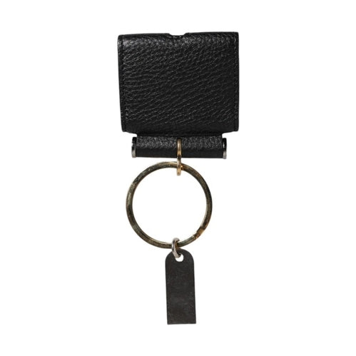 Dolce & Gabbana Black Leather Strap Gold Metal Logo Plaque Airpods Case