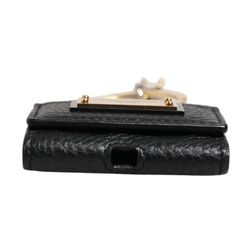 Dolce & Gabbana Black Leather Strap Gold Metal Logo Plaque Airpods Case