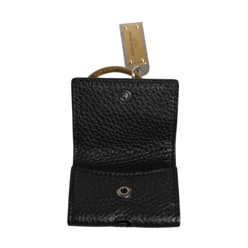 Dolce & Gabbana Black Leather Strap Gold Metal Logo Plaque Airpods Case