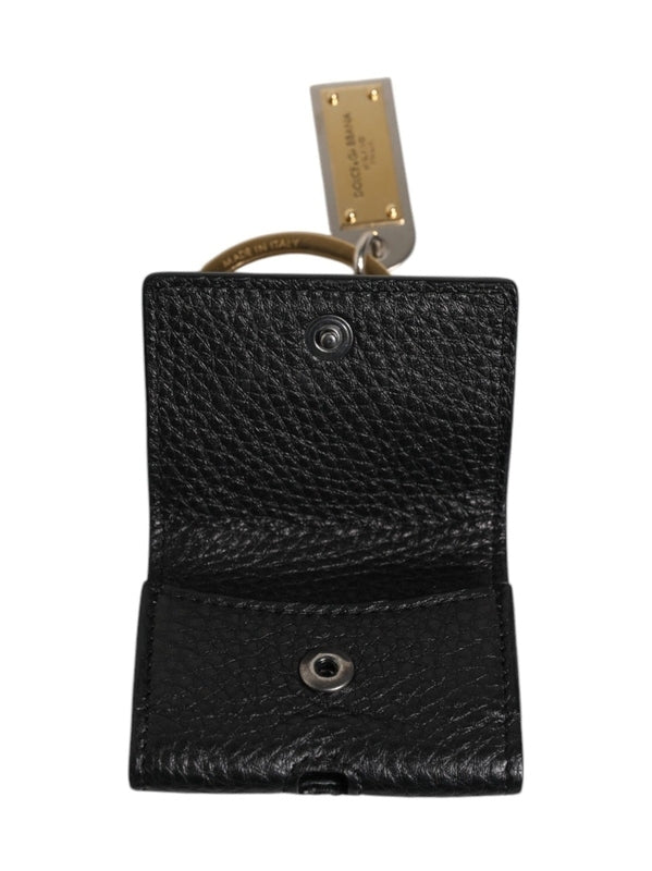 Dolce & Gabbana Black Leather Strap Gold Metal Logo Plaque Airpods Case