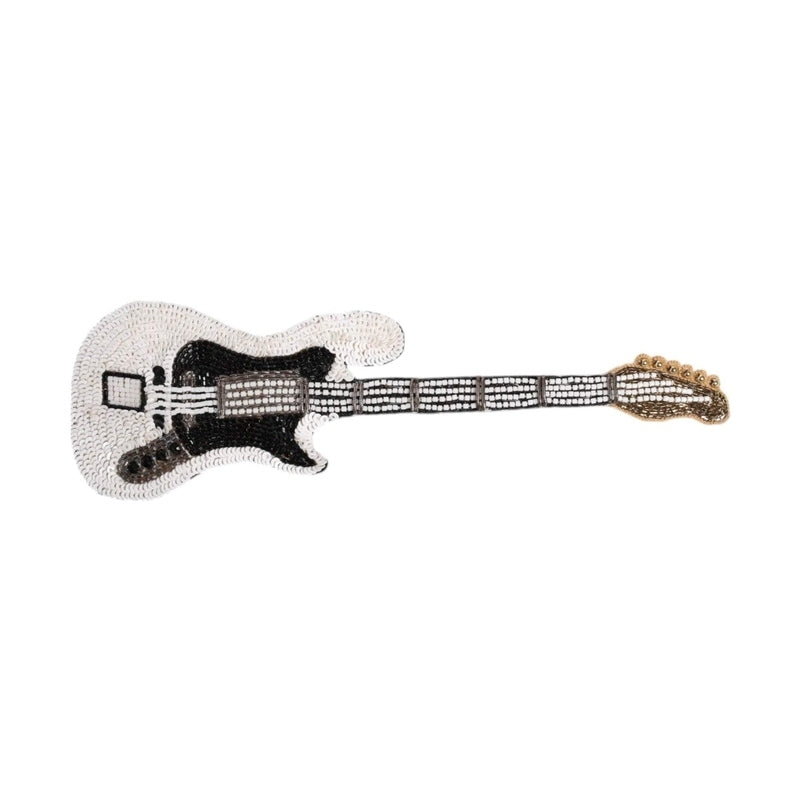 Dolce & Gabbana Gold Brass Logo Beaded Guitar Pin Brooch