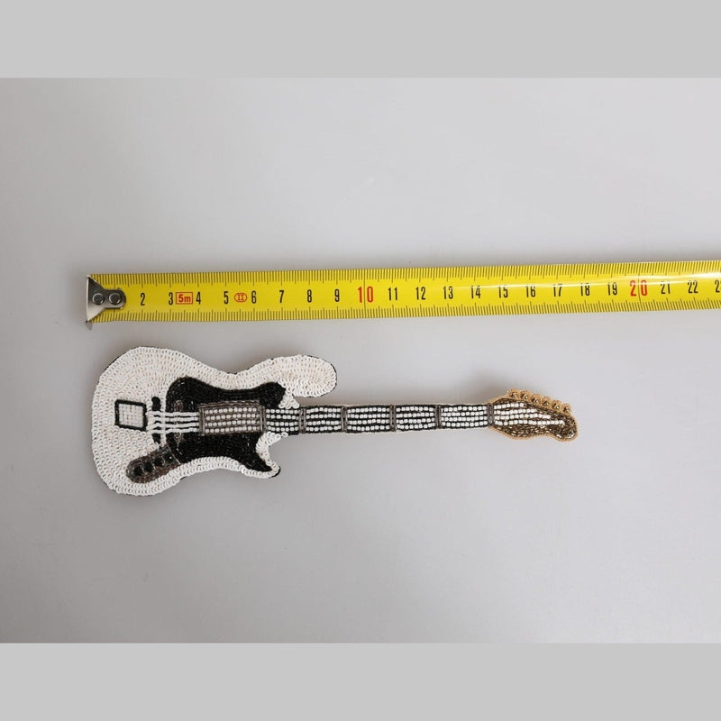 Dolce & Gabbana Gold Brass Logo Beaded Guitar Pin Brooch