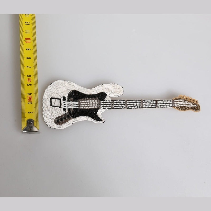 Dolce & Gabbana Gold Brass Logo Beaded Guitar Pin Brooch