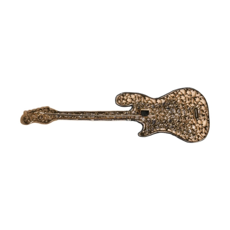 Dolce & Gabbana Gold Brass Logo Beaded Guitar Pin Brooch