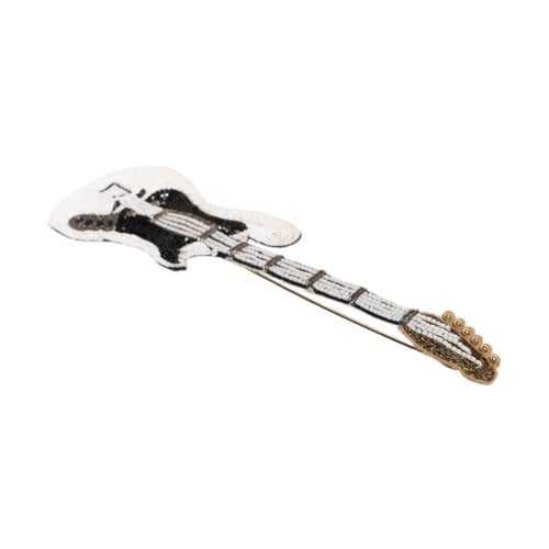 Dolce & Gabbana Gold Brass Logo Beaded Guitar Pin Brooch