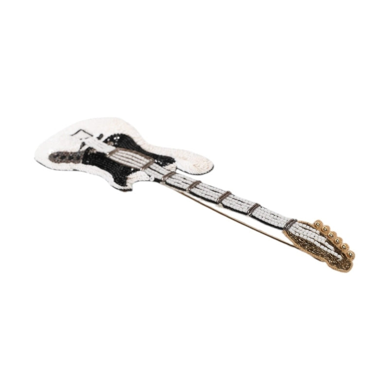 Dolce & Gabbana Gold Brass Logo Beaded Guitar Pin Brooch