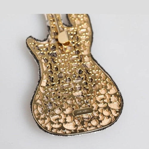Dolce & Gabbana Gold Brass Logo Beaded Guitar Pin Brooch