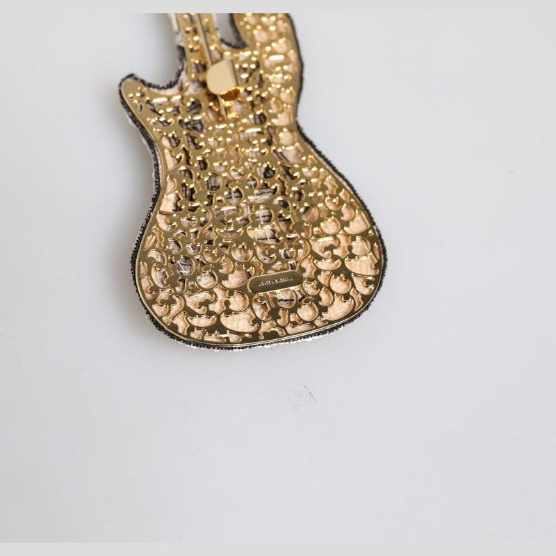 Dolce & Gabbana Gold Brass Logo Beaded Guitar Pin Brooch