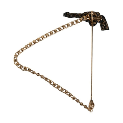 Dolce & Gabbana Black Gold Brass Copper Revolver Brooch Lapel Pin
