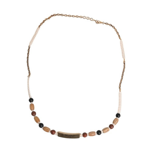 Dolce & Gabbana Black Gold Wooden Beaded Logo Pendant Necklace