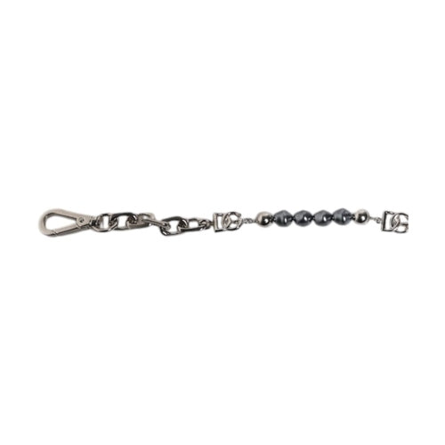 Dolce & Gabbana Silver Tone Chain Lobster Clasp Logo Gray Pearls Bracelet