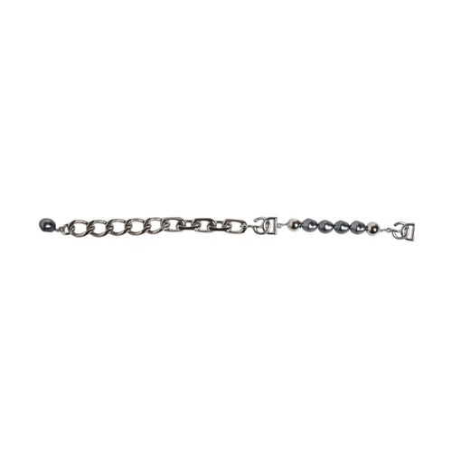 Dolce & Gabbana Silver Tone Chain Lobster Clasp Logo Gray Pearls Bracelet