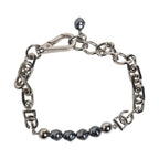 Dolce & Gabbana Silver Tone Chain Lobster Clasp Logo Gray Pearls Bracelet