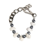 Dolce & Gabbana Silver Tone Brass Beaded Shell DG Logo Pendant Bracelet