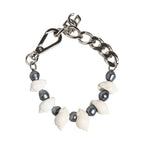 Dolce & Gabbana Silver Tone Brass Beaded Shell DG Logo Pendant Bracelet