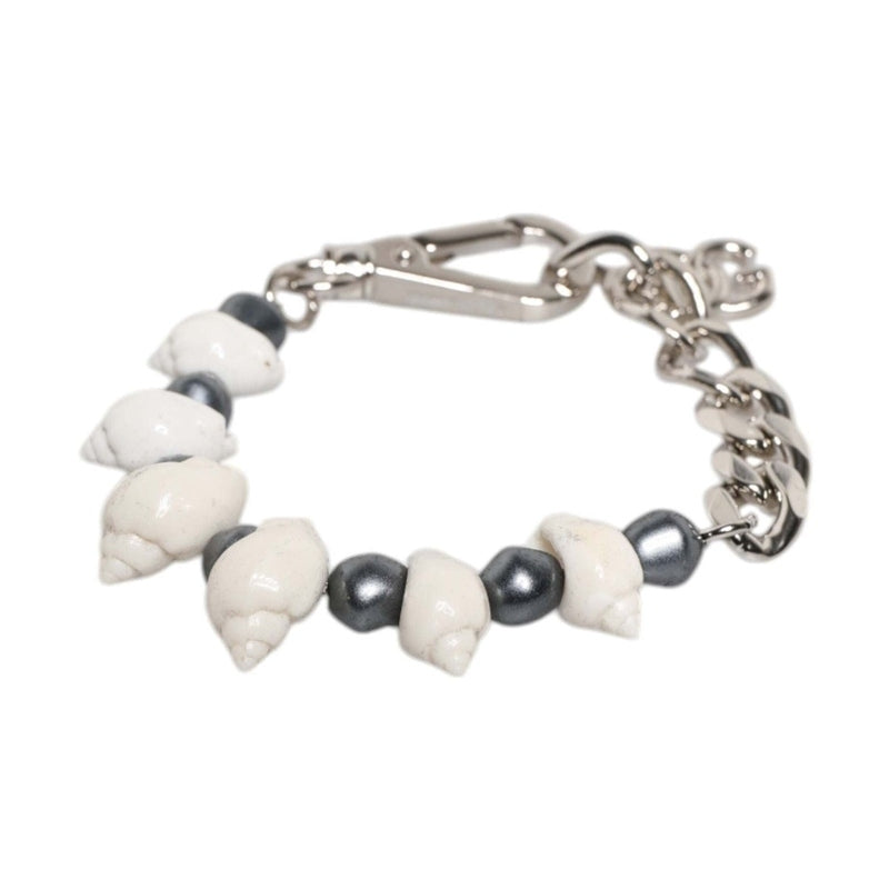 Dolce & Gabbana Silver Tone Brass Beaded Shell DG Logo Pendant Bracelet