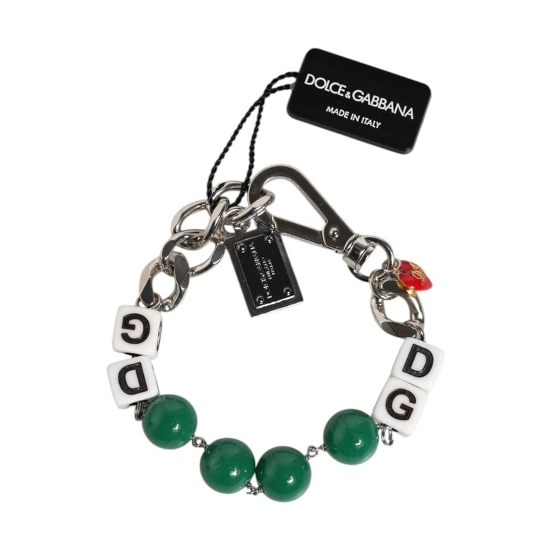 Dolce & Gabbana Silver Tone Brass Bead Dice Logo Embellish Charm Bracelet