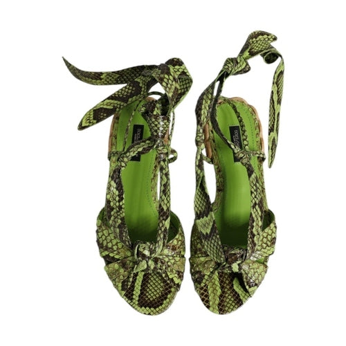 Dolce & Gabbana Green Animal Print Ankle Wrap Sandals Shoes