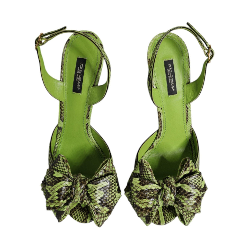 Dolce & Gabbana Green Python Leather Heels Sandals Shoes