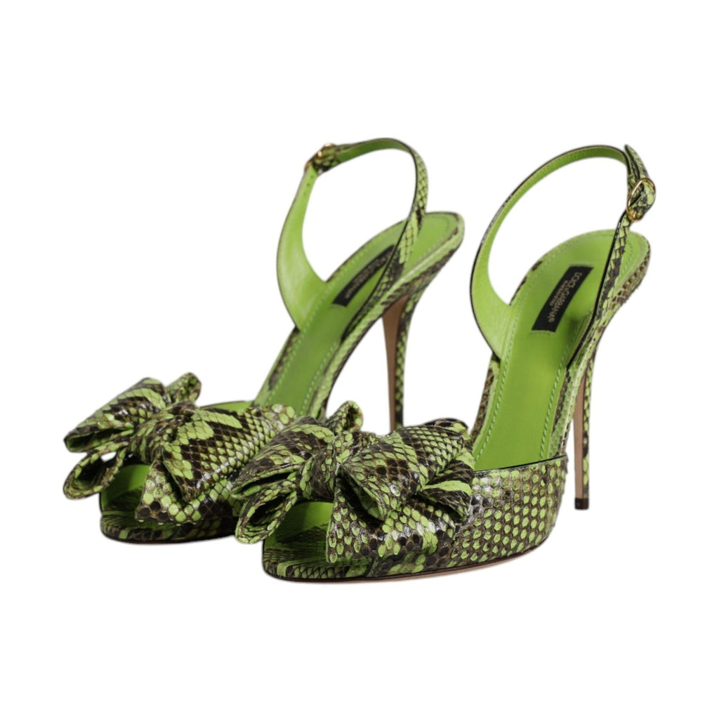 Dolce & Gabbana Green Python Leather Heels Sandals Shoes