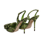 Dolce & Gabbana Green Python Leather Heels Sandals Shoes
