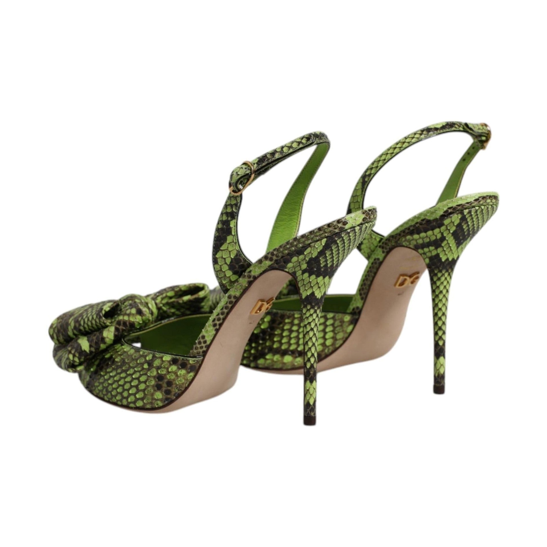 Dolce & Gabbana Green Python Leather Heels Sandals Shoes