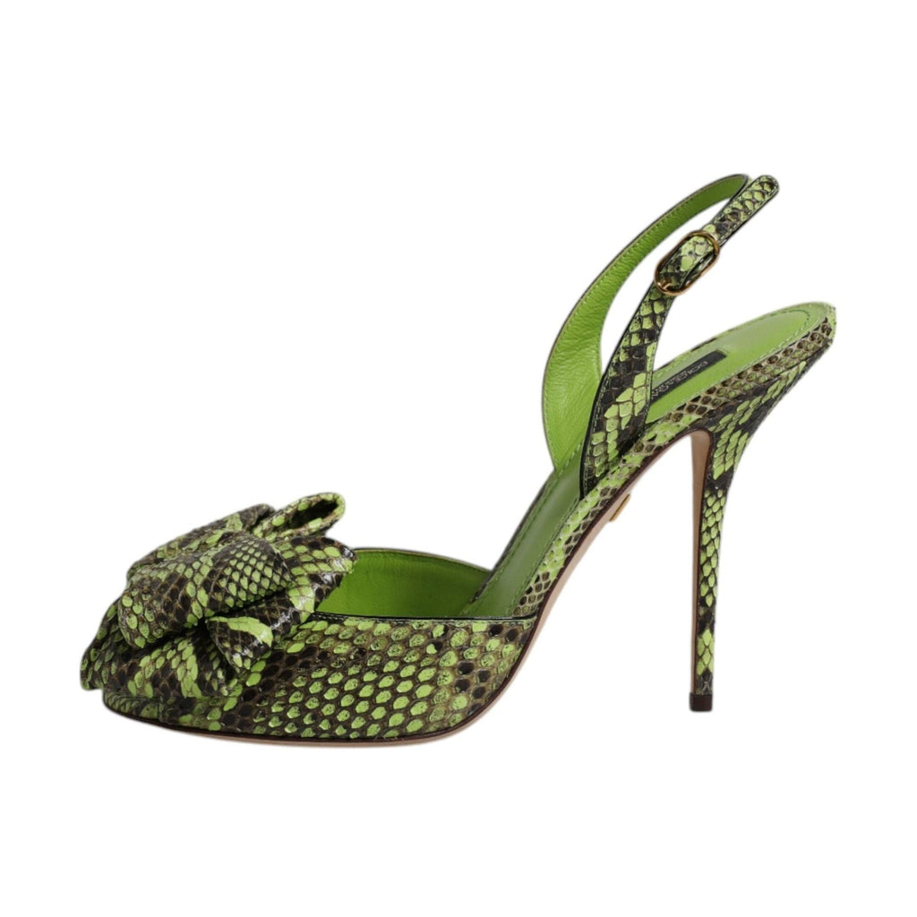 Dolce & Gabbana Green Python Leather Heels Sandals Shoes