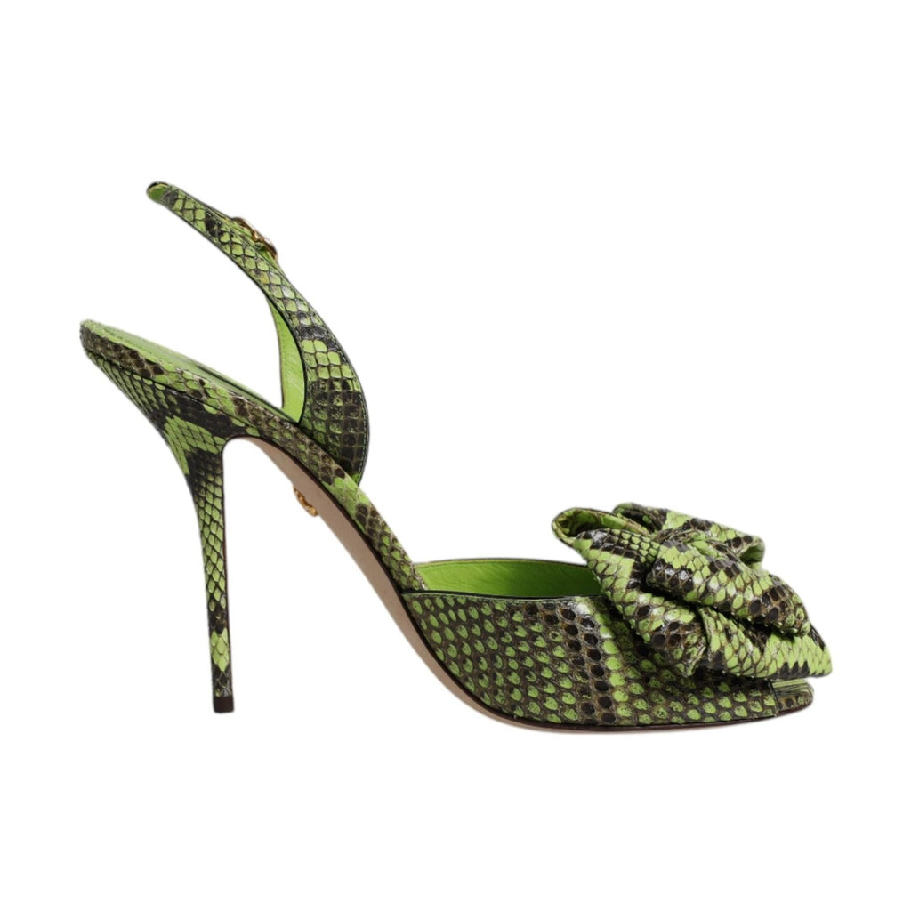 Dolce & Gabbana Green Python Leather Heels Sandals Shoes