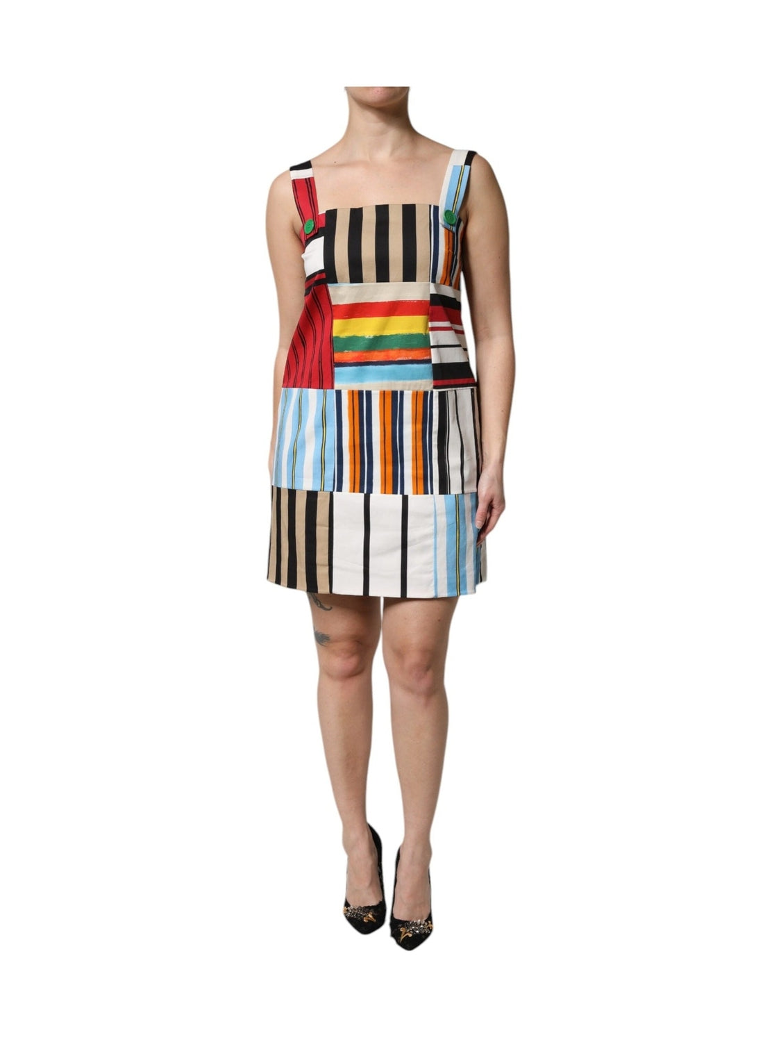 Dolce & Gabbana Multicolor Cotton Stripe Sleeveless Dress