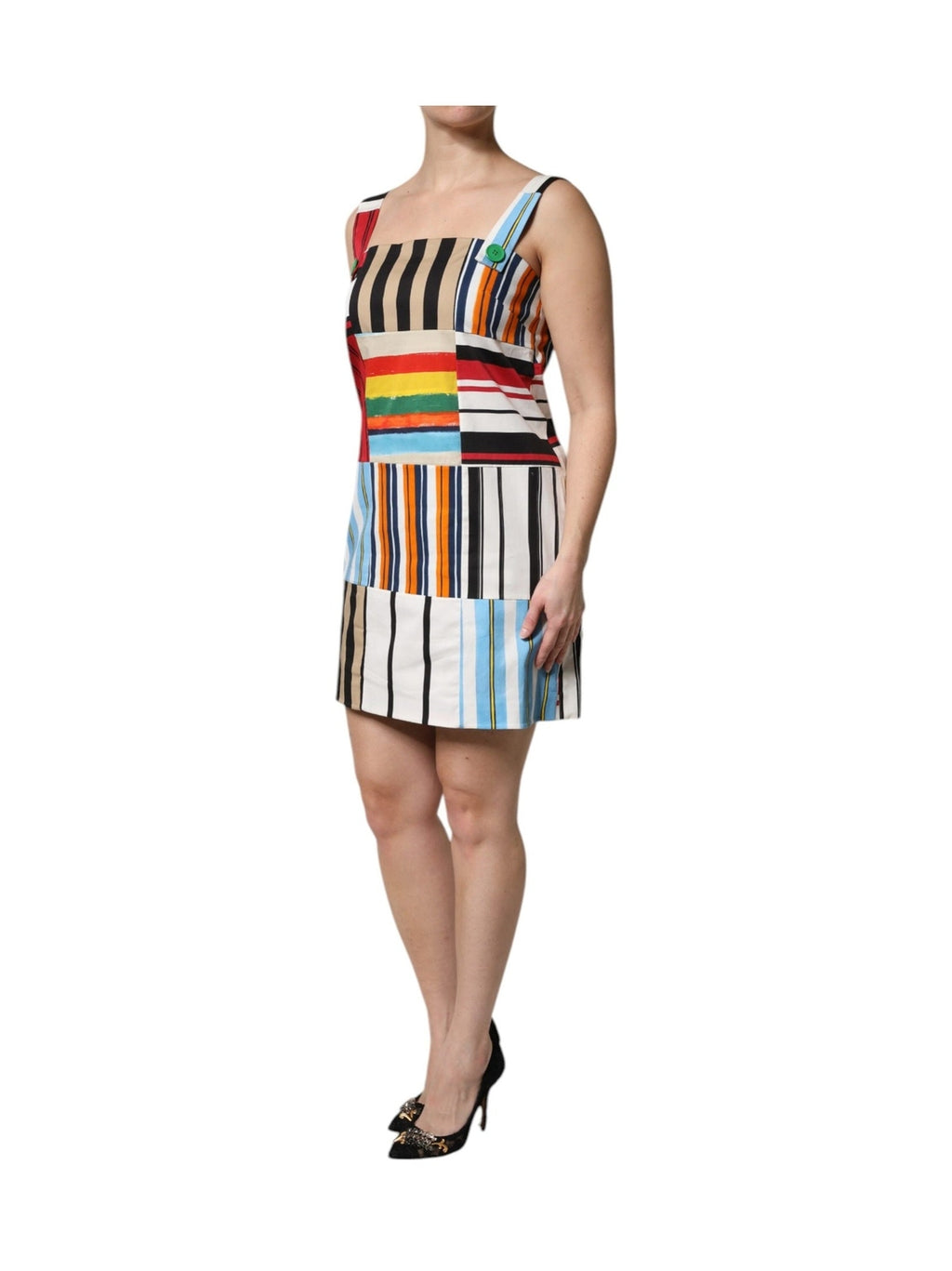 Dolce & Gabbana Multicolor Cotton Stripe Sleeveless Dress