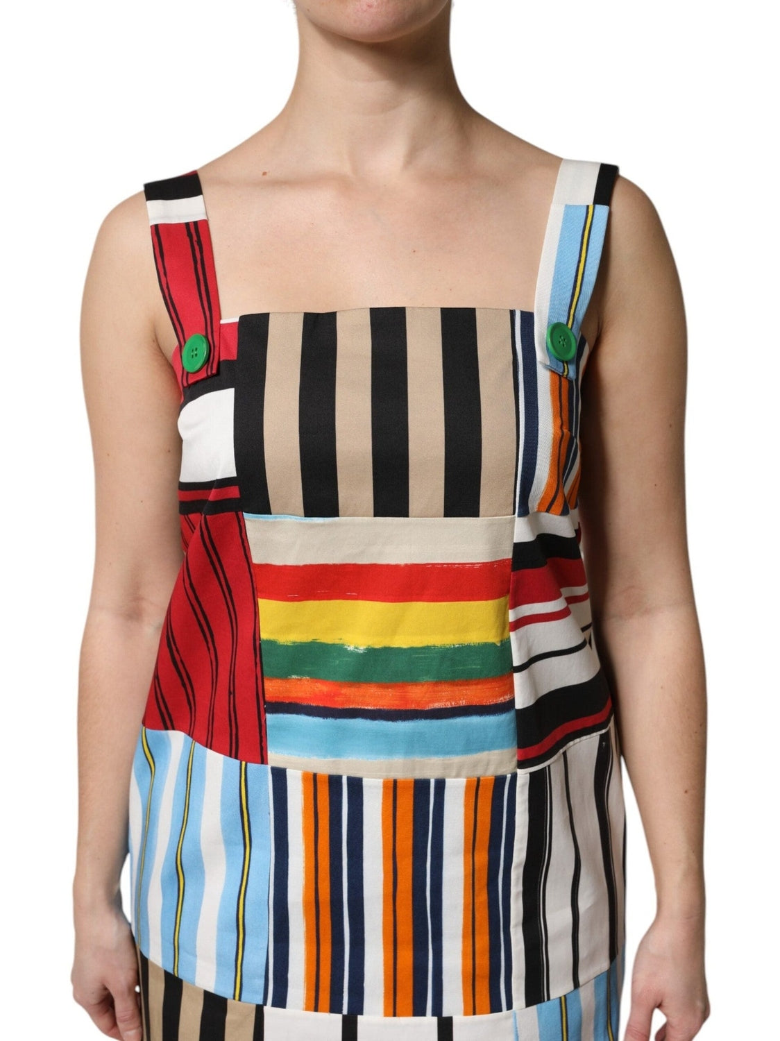 Dolce & Gabbana Multicolor Cotton Stripe Sleeveless Dress