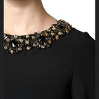 Dolce & Gabbana Black Crystal Embellished Round Neck Mini Dress