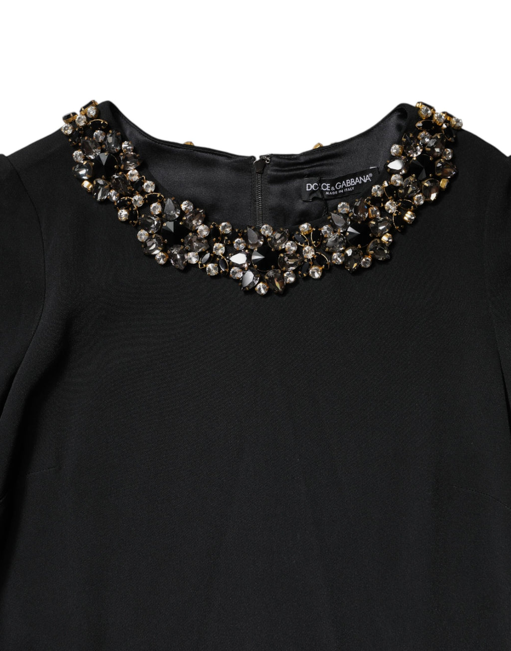 Dolce & Gabbana Black Crystal Embellished Round Neck Mini Dress