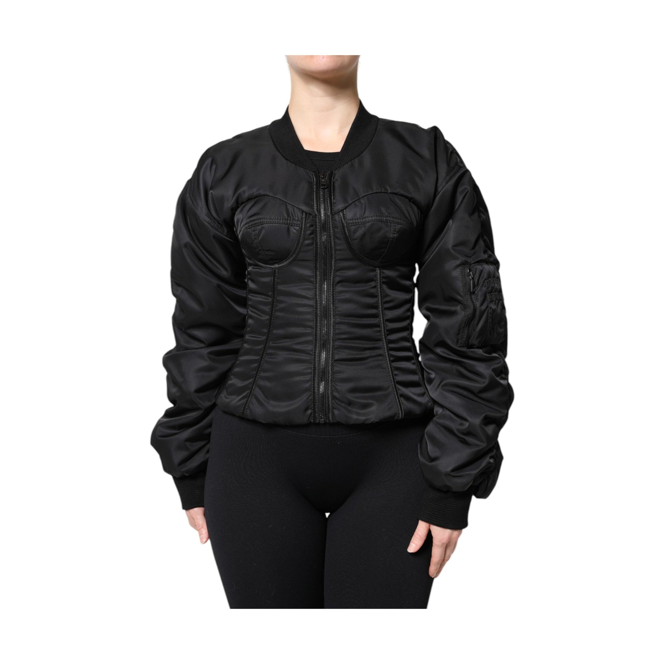 Dolce & Gabbana Black Nylon Full Zip Bustier Corset Jacket