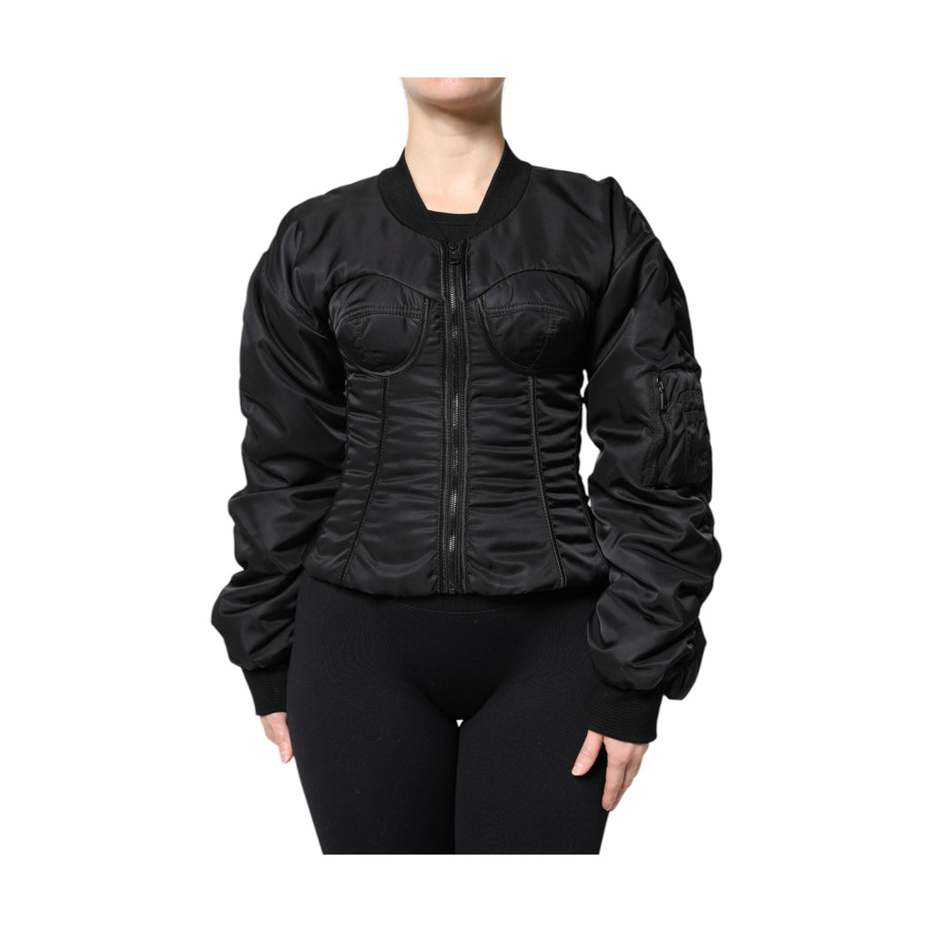 Dolce & Gabbana Black Nylon Full Zip Bustier Corset Jacket
