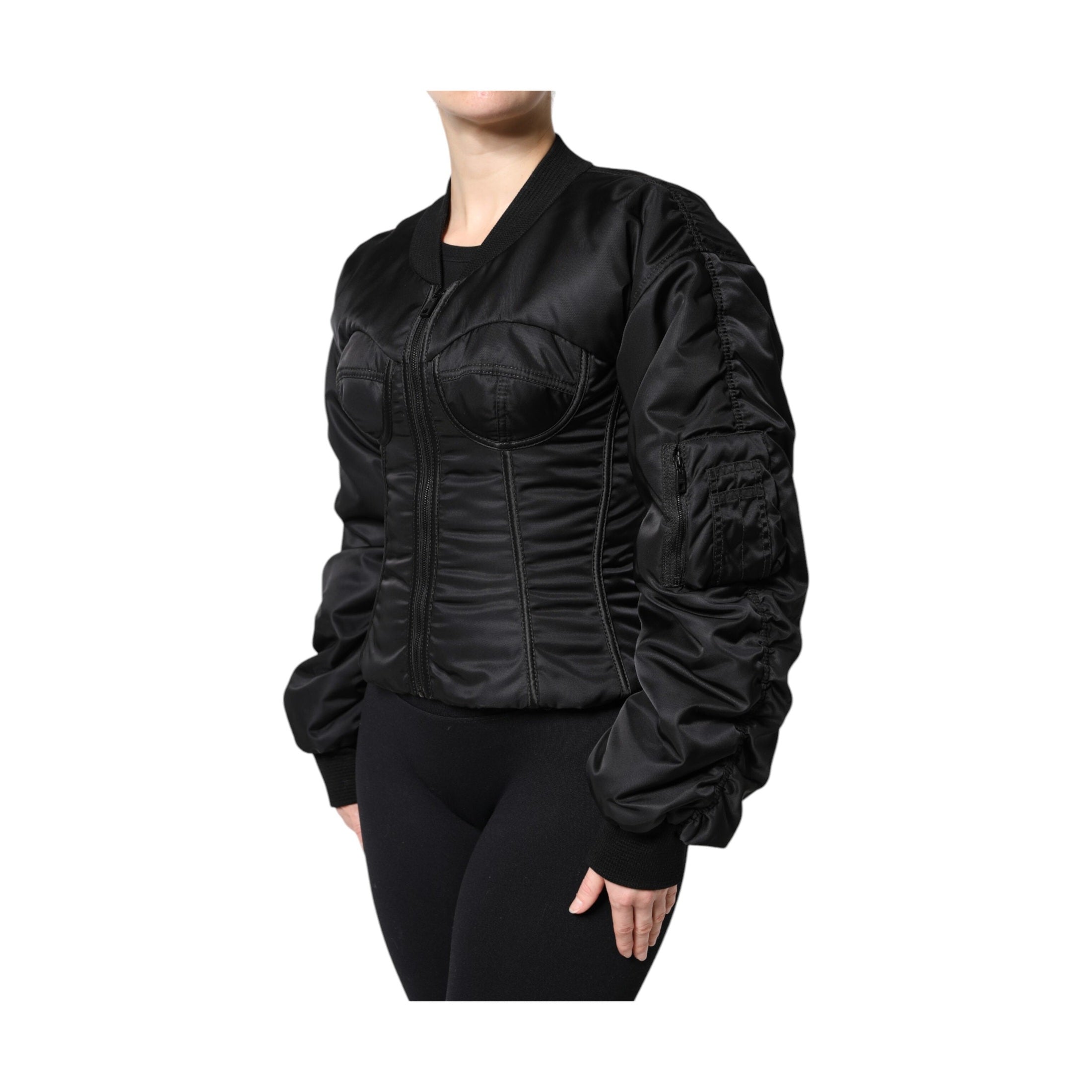 Dolce & Gabbana Black Nylon Full Zip Bustier Corset Jacket