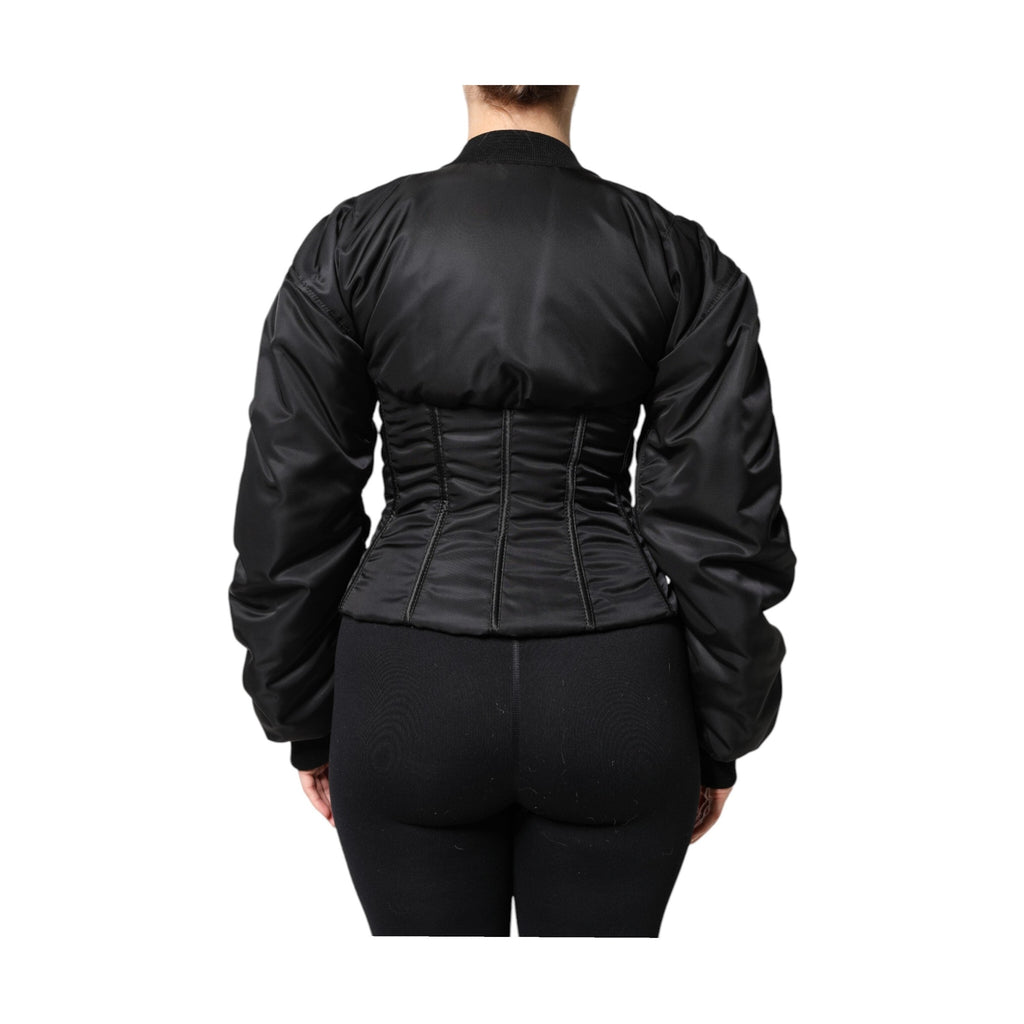 Dolce & Gabbana Black Nylon Full Zip Bustier Corset Jacket