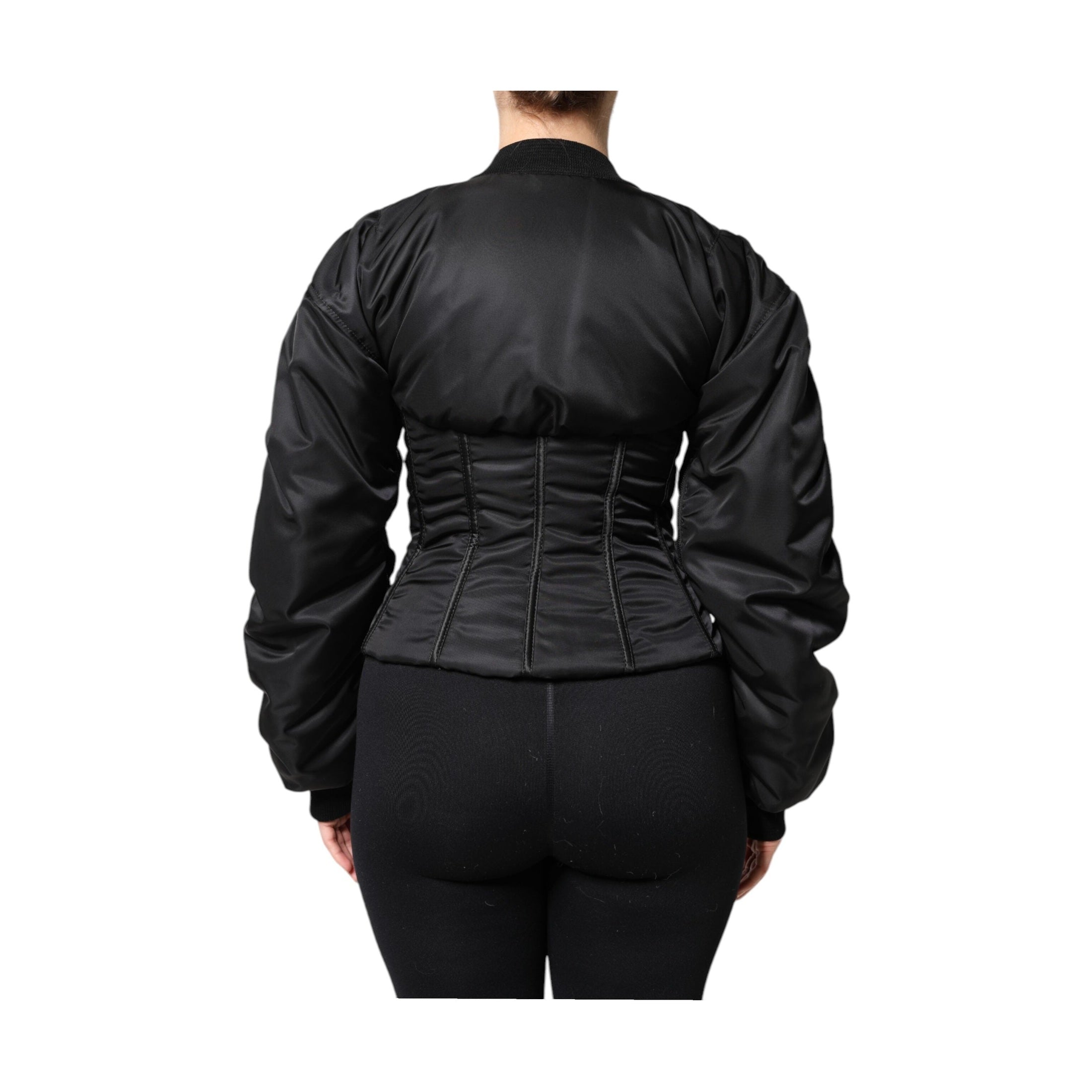 Dolce & Gabbana Black Nylon Full Zip Bustier Corset Jacket