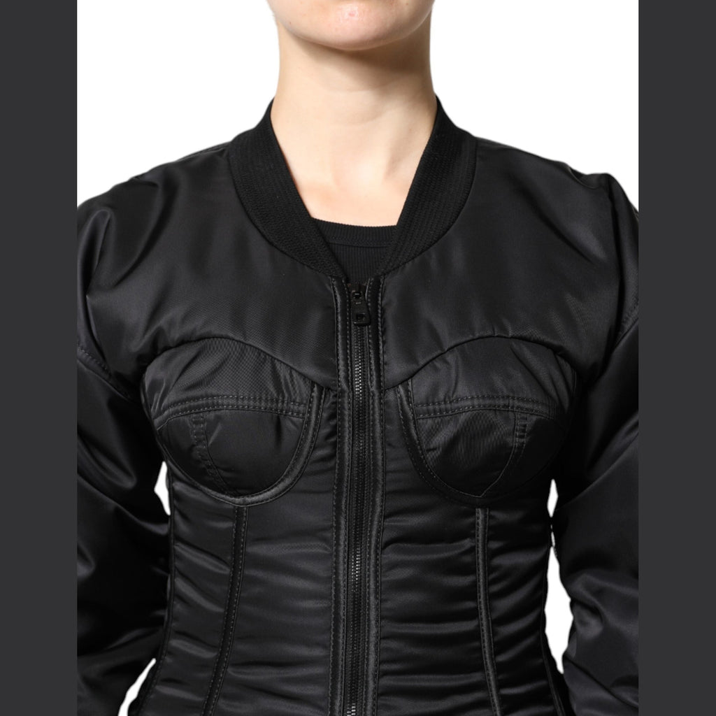 Dolce & Gabbana Black Nylon Full Zip Bustier Corset Jacket
