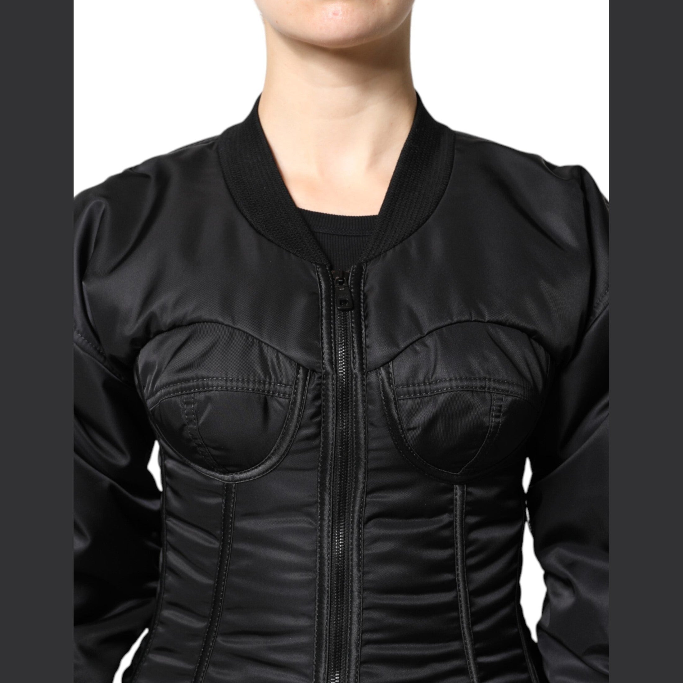Dolce & Gabbana Black Nylon Full Zip Bustier Corset Jacket