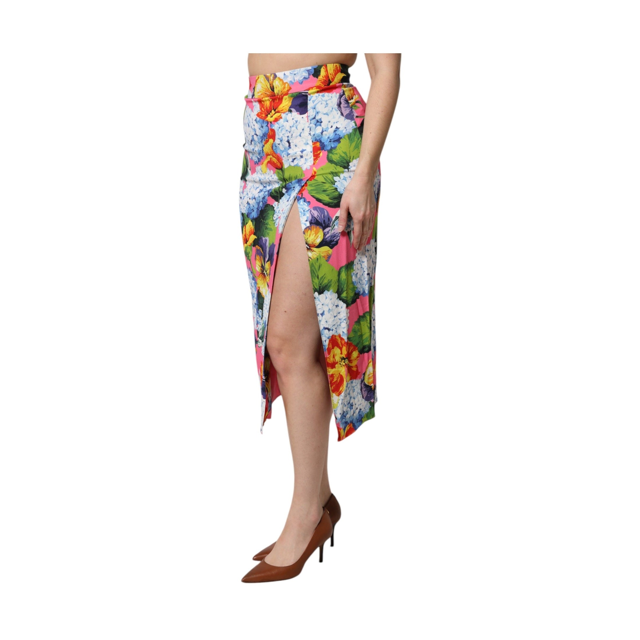 Dolce & Gabbana Multicolor Floral High Waist Midi Skirt