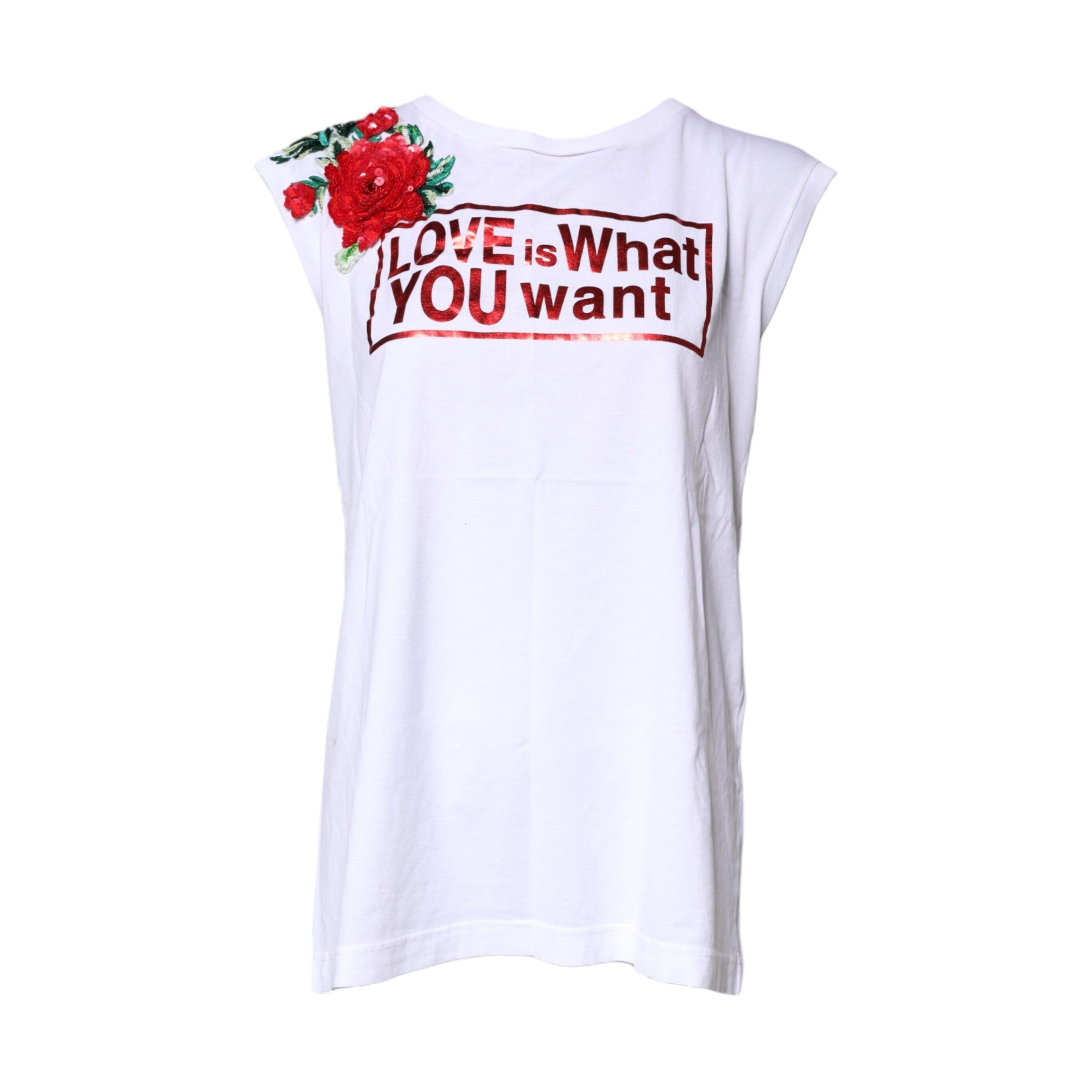 Dolce & Gabbana White Floral Graphic Print Sleeveless Tank Top