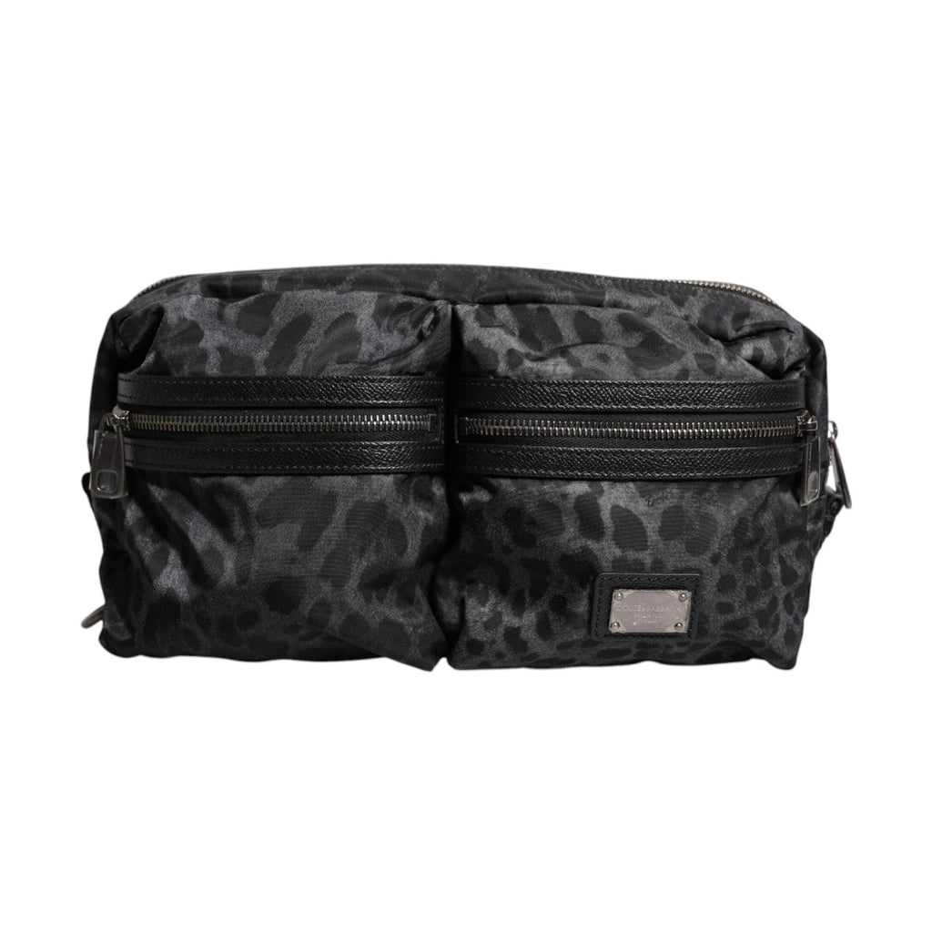 Dolce & Gabbana Black Gray Leopard DG Logo Belt Waist Fanny Pack Bag