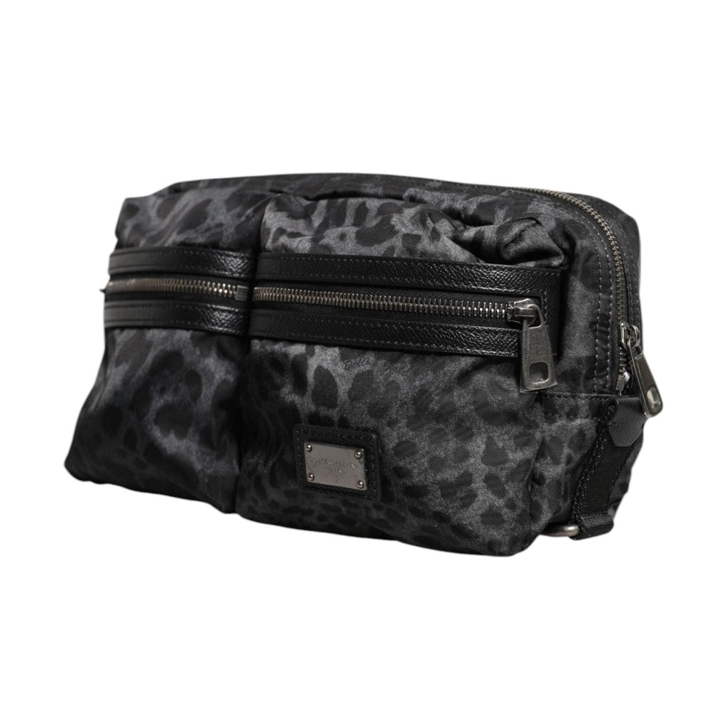 Dolce & Gabbana Black Gray Leopard DG Logo Belt Waist Fanny Pack Bag
