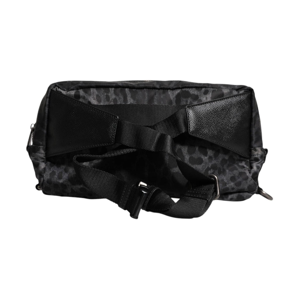 Dolce & Gabbana Black Gray Leopard DG Logo Belt Waist Fanny Pack Bag