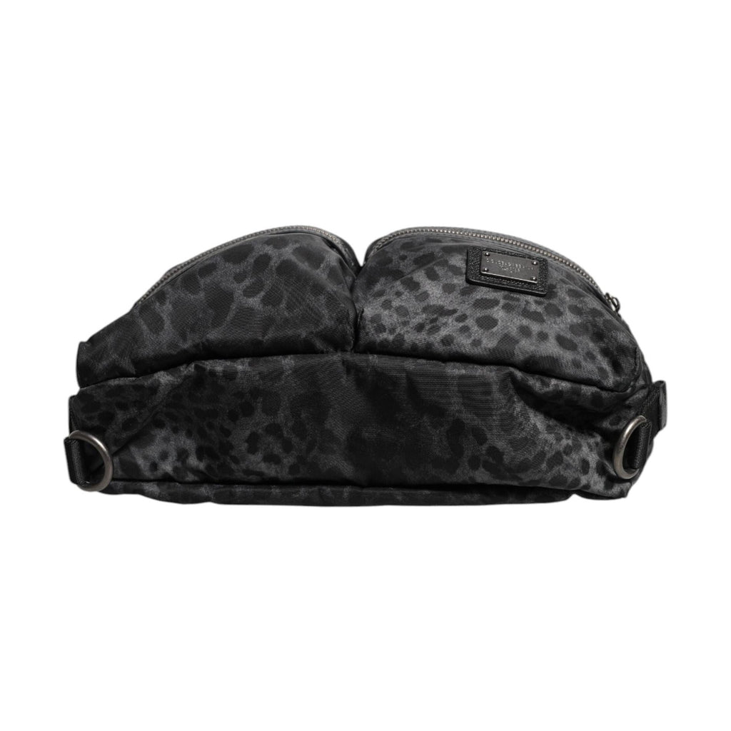 Dolce & Gabbana Black Gray Leopard DG Logo Belt Waist Fanny Pack Bag