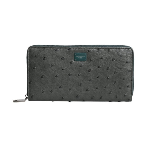 Dolce & Gabbana Green Ostrich Logo Plaque Zip Around Continental Wallet