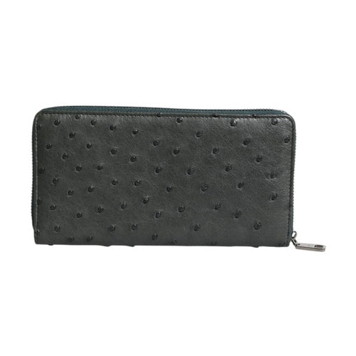 Dolce & Gabbana Green Ostrich Logo Plaque Zip Around Continental Wallet