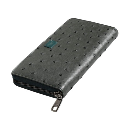 Dolce & Gabbana Green Ostrich Logo Plaque Zip Around Continental Wallet