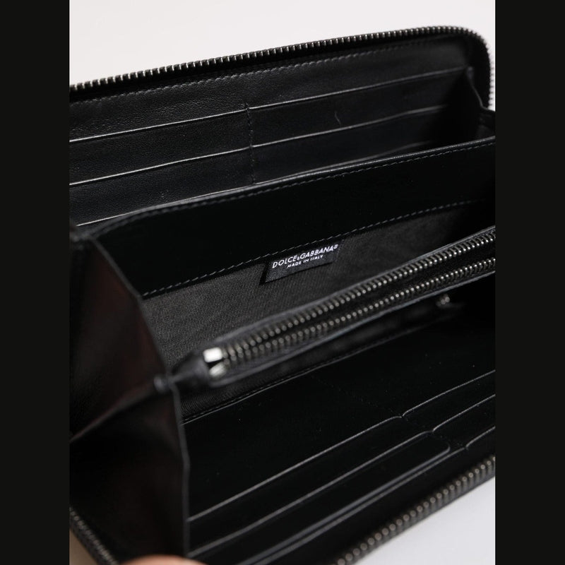 Dolce & Gabbana Black Blue Exotic Leather Embossed Continental Wallet